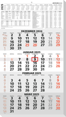 4-Monatskalender rot 2025 - 33x45 - mit Kopftafel - Datumsschieber-       959-0011-1