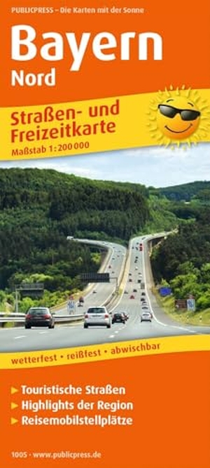Bayern-Nord. Straßen- und Freizeitkarte 1 : 200 000 - Straßen- und Freizeitkarte mit Touristischen Straßen, Highlights der Region und Reisemobilstellplätzen. Publicpress, 2019.