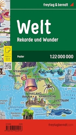 Freytag & Berndt (Hrsg.). freytag & berndt Poster Weltkarte für Kinder 1:22 Mio. - 137,5 x 96 cm, Rekorde und Besonderheiten, illustrierte Kinderweltkarte. Freytag + Berndt, 2026.