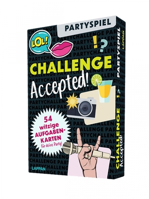 Challenge accepted! - Kartenspiel mit 54 witzigen Aufgaben für deine Party | Lustige Fotoaufgaben, Trinkspiele und witzige Herausforderungen für große Runden | Partyspiel für Erwachsene. Lappan Verlag, 2024.