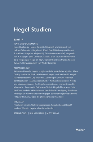 Nicolin, Friedhelm / Otto Pöggeler (Hrsg.). Hegel-Studien / Hegel-Studien Band 19 (1984). Felix Meiner Verlag, 1984.