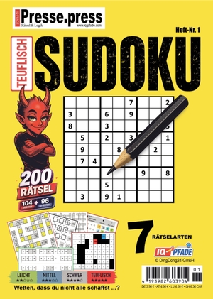 Dingdong24 GmbH (Hrsg.). IQ-Pfade Sudoku Rätselheft 1 - 200 Rätsel. 7 Rätselarten. Sudoku, Logik, Zahlen-, Code- und Rechenrätsel. DingDong24 GmbH, 2026.