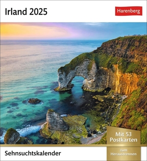 Irland Sehnsuchtskalender 2025 - Wochenkalender mit 53 Postkarten - Fernweh in einem Foto-Kalender zum Aufstellen. Die schönsten Landschaften Irlands als Postkarten in einem Tischkalender. Auch zum Aufhängen. Harenberg, 2024.