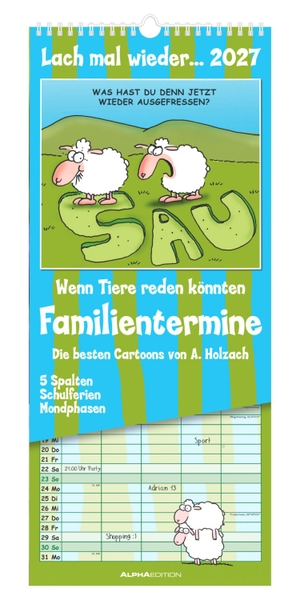 Neumann Verlage GmbH & Co KG (Hrsg.). Lach mal wieder... Familienplaner 2027 - Familienkalender 19,5x45 cm mit 4 Spalten, lustigen Cartoons, Schulferien & deutschem Kalendarium, für humorvolle Familienorganisation. Neumann Verlage GmbH & Co, 2026.