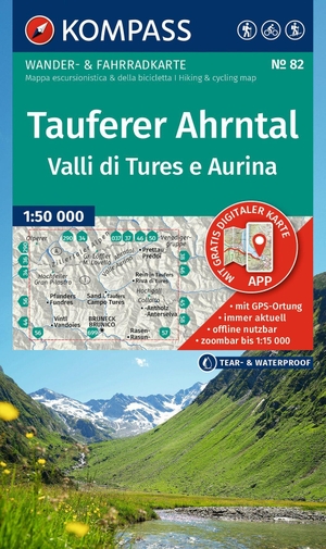 KOMPASS Wanderkarte 82 Tauferer Ahrntal / Valle di Tures e Aurina 1:50.000 - Wander- und Fahrradkarte in einem - inklusive Offline-Verwendung in der KOMPASS-App. Wander-& Radwege. Skitouren. Langlaufen. Reiten.. Kompass Karten GmbH, 2025.