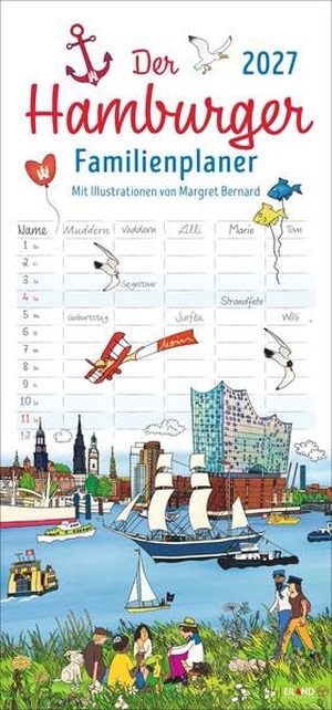 Der Hamburger Familienplaner 2027 - Margret Bernard - Familienkalender mit 5 Spalten. Witziger Familien-Wandkalender mit Schulferien. Hamburg Kalender 2027.. Eiland Kalender, 2026.