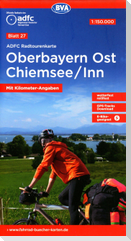 ADFC-Radtourenkarte 27 Oberbayern Ost Chiemsee/Inn 1:150.000, reiß- und wetterfest, E-Bike geeignet, GPS-Tracks Download, mit Bett+Bike Symbolen, mit Kilometer-Angaben