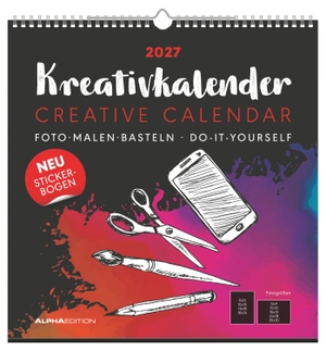 Neumann Verlage GmbH & Co KG (Hrsg.). Kreativkalender XL schwarz 2027 - Bastelkalender 32x33 cm mit schwarzem Hintergrund, Stickerbogen, echtem Bastelkarton und gestaltbarem Titelblatt. Neumann Verlage GmbH & Co, 2026.