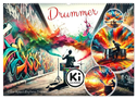 Drummer - Color Splash Rhythms: Trommelschläge und Farbexplosionen (Wandkalender 2025 DIN A2 quer), CALVENDO Monatskalender
