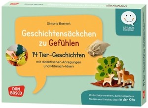 Bernert, Simone. Geschichtensäckchen zu Gefühlen - 14 Tier-Geschichten mit didaktischen Anregungen und Mitmach-Ideen. Wortschatz erweitern, Zuhörkompetenz fördern und Satzbau üben in der Kita. Don Bosco Medien GmbH, 2026.