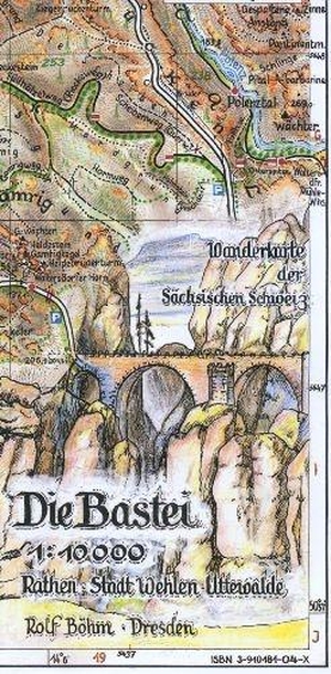 Böhm, Rolf. Die Bastei 1 : 10 000 - Rathen-Stadt Wehlen-Uttewalder Grund. Wanderkarte der Sächsischen Schweiz. Böhm, Rolf Verlag, 2024.