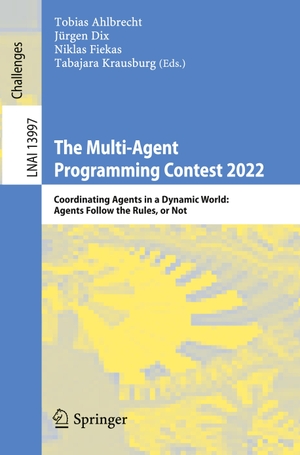 Ahlbrecht, Tobias / Tabajara Krausburg et al (Hrsg.). The Multi-Agent Programming Contest 2022 - Coordinating Agents in a Dynamic World: Agents Follow the Rules, or Not. Springer International Publishing, 2023.