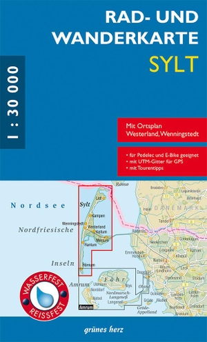 Rad- und Wanderkarte Sylt - Mit Ortsplan Westerland, Wenningstedt. Verlag grünes Herz, 2026.