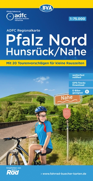 Allgemeiner Deutscher Fahrrad-Club e. V. / BVA BikeMedia GmbH (Hrsg.). ADFC-Regionalkarte Pfalz Nord/ Hunsrück/ Nahe, 1:75.000, mit Tagestourenvorschlägen, reiß- und wetterfest, E-Bike-geeignet, GPS-Tracks Download. BVA Bielefelder Verlag, 2024.
