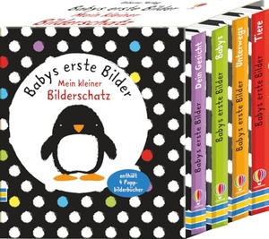 Babys erste Bilder: Mein kleiner Bilderschatz - enthält 4 Pappbilderbücher: Babys / Unterwegs / Tiere / Dein Gesicht. Usborne Verlag, 2016.