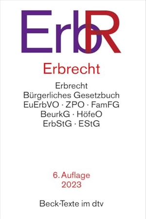 Burandt, Wolfgang. Erbrecht - Bürgerliches Gesetzbuch, Europäische Erbrechtsverordnung, Zivilprozessordnung, Familienverfahrensgesetz, Beurkundungsgesetz, Höfeordnung, Erbschaftsteuergesetz, Sozialgesetzbuch, Gesellschaftsrecht - Rechtsstand: 1. Januar 2023. dtv Verlagsgesellschaft, 2023.