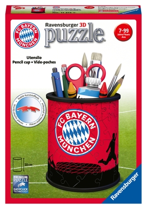 Ravensburger 3D Puzzle 11215 - Utensilo FC Bayern - 54 Teile - Stiftehalter für FC Bayern München Fans ab 6 Jahren, Schreibtisch-Organizer für Kinder - Erlebe Puzzeln in der 3. Dimension. Ravensburger Spieleverlag, 2017.