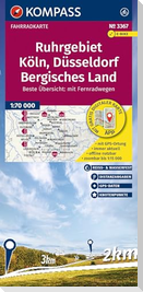 KOMPASS Fahrradkarte 3367 Ruhrgebiet, Köln, Düsseldorf, Bergisches Land mit Knotenpunkten 1:70.000