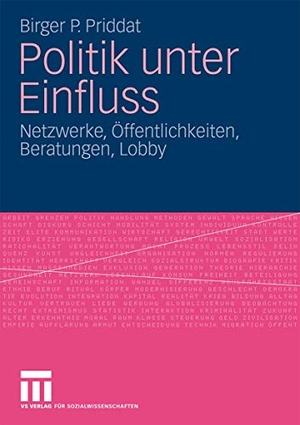 Priddat, Birger P.. Politik unter Einfluss - Netzwerke, Öffentlichkeiten, Beratungen, Lobby. VS Verlag für Sozialwissenschaften, 2009.