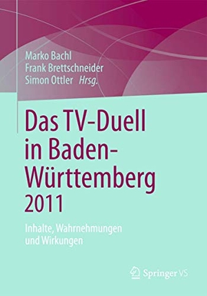 Bachl, Marko / Simon Ottler et al (Hrsg.). Das TV-Duell in Baden-Württemberg 2011 - Inhalte, Wahrnehmungen und Wirkungen. Springer Fachmedien Wiesbaden, 2013.