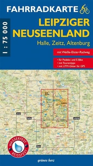 Fahrradkarte Leipziger Neuseenland 1:75.000 - Mit UTM-Gitter für GPS. Maßstab 1:75.000. Wasser- und reißfest.. Verlag grünes Herz, 2019.