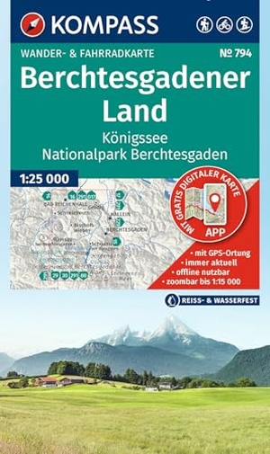 KOMPASS Wanderkarte 794 Berchtesgadener Land, Königssee, Nationalpark Berchtesgaden 1:25.000 - Wander- und Fahrradkarte in einem - inklusive Offline-Verwendung in der KOMPASS-App. Wander-& Radwege. Skitouren.. Kompass Karten GmbH, 2026.