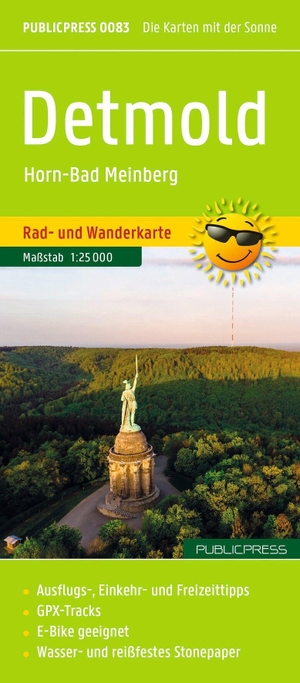 Publicpress Rad- und Wanderkarte Detmold, Horn-Bad Meinberg 1:25.000 - Rad- und Wanderkarte mit Ausflugszielen, Einkehr- & Freizeittipps und Stadtplan Detmold, Straßennamen, wetterfest, reissfest, abwischbar, GPS-genau. 1:25000. Kompass Karten GmbH, 2026.