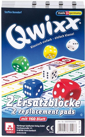 Benndorf, Steffen. Qwixx Zusatzblöcke (2 Stück). Nürnberger-Spielkarten, 2013.