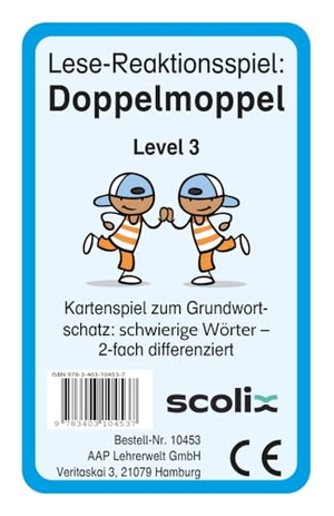 Pufendorf, Christine von. Lese-Reaktionsspiel: Doppelmoppel Level 3 - Kartenspiel zum Grundwortschatz: schwierige Nomen, Verben & Adjektive - 2-fach differenziert (3. und 4. Klasse). scolix, 2025.