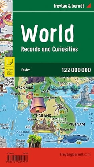 freytag & berndt Poster World map for Children, english 1:22 Mio. - 137,5 x 96 cm, World Records, colorful, Illustrated World Map for Kids. Freytag + Berndt, 2026.