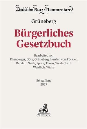 Bürgerliches Gesetzbuch. BGB - mit Nebengesetzeninsbesondere mit Einführungsgesetz (Auszug) einschließlich Rom I-, Rom II- und Rom III-Verordnungen sowie EU-Güterrechtsverordnungen, Haager Unterhaltsprotokoll und EU-Erbrechtsverordnung, Allgemeines Gleichbehandlungsgesetz (Auszug), Preisklauselgesetz (GrünHome), Wohn- und Betreuungsvertragsgesetz (GrünHome), Unterlassungsklagengesetz (GrünHome), Produkthaftungsgesetz, Erbbaurechtsgesetz, Wohnungseigentumsgesetz, Versorgungsausgleichsgesetz, Lebenspartnerschaftsgesetz (GrünHome), Gewaltschutzgesetz. C.H. Beck, 2026.