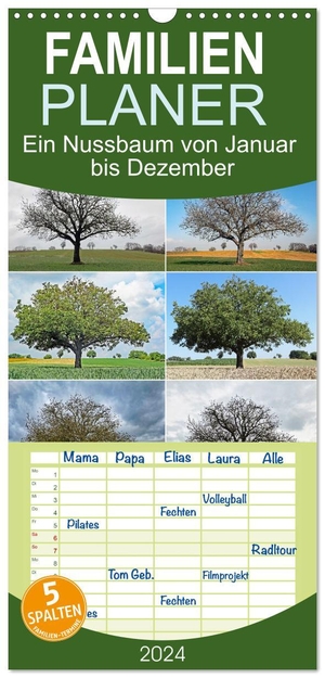 Eppele, Klaus. Familienplaner 2024 - Ein Nussbaum von Januar bis Dezember mit 5 Spalten (Wandkalender, 21 x 45 cm) CALVENDO - Ein schöner Baum im Wandel der Jahreszeiten. Calvendo, 2023.