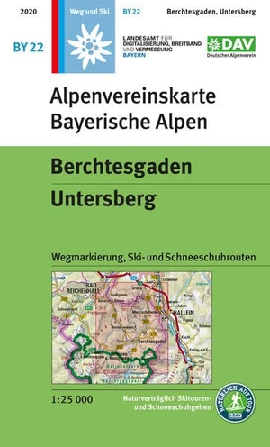 DAV Alpenvereinskarte Bayerische Alpen 22 Berchtesgaden - Untersberg 1:25 000 - Wegmarkierung, Ski- und Schneeschuhrouten. Deutscher Alpenverein, 2020.