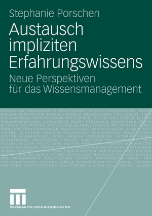Porschen, Stephanie. Austausch impliziten Erfahrungswissens - Neue Perspektiven für das Wissensmanagement. VS Verlag für Sozialwissenschaften, 2008.