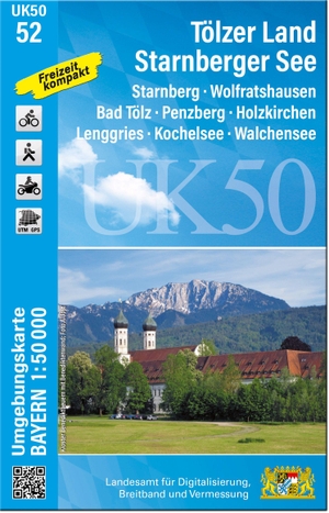 Landesamt für Digitalisierung, Breitband und Vermessung (Hrsg.). UK50-52 Tölzer Land, Starnberger See - Starnberg, Wolfratshausen, Bad Tölz, Penzberg, Holzkirchen, Lenggries, Kochelsee, Walchensee. LDBV Bayern, 2026.