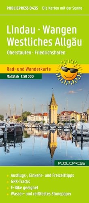 Publicpress Rad- und Wanderkarte Lindau, Wangen, Westliches Allgäu, Oberstaufen, Friedrichshafen 1:50.000 - Rad- und Wanderkarte mit Ausflugszielen, Einkehr- & Freizeittipps, wetterfest, reissfest, abwischbar, GPS-genau. 1:50000. Kompass Karten GmbH, 2026.