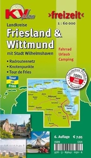 Friesland & Wittmund Kreiskarte, KVplan, Radkarte/Freizeitkarte/Routenkarte zur Tour-de-Fries, 1:60.00 - KVplan, Radkarte/Freizeitkarte; Tour de Fries / Knotenpunkte. KommunalVerlag Tacken e.K, 2021.
