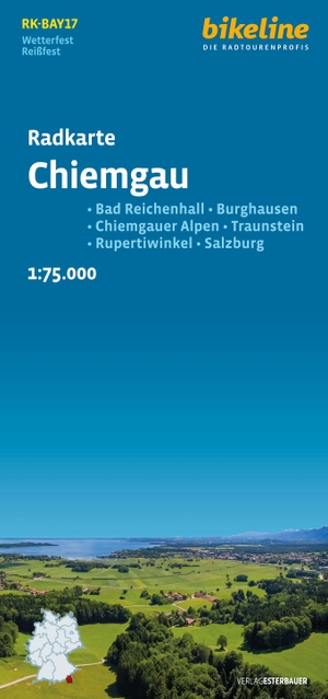 Verlag, Esterbauer (Hrsg.). Radkarte Chiemgau (RK-BAY17) - Bad Reichenhall - Burghausen - Chiemgauer Alpen - Traunstein - Rupertiwinkel - Salzburg, 1:75.000, wetterfest/reißfest, GPS-tauglich mit UTM-Netz. Esterbauer GmbH, 2024.