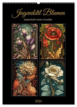 Löwer, Sabine. Jugendstil Blumen (Wandkalender 2024 DIN A2 hoch), CALVENDO Monatskalender - Zauberhafte bunte Gemälde. Calvendo, 2023.