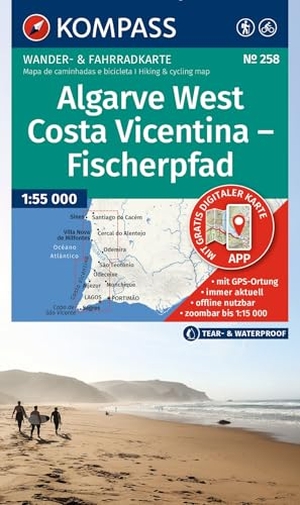 KOMPASS Wanderkarte 258 Algarve West, Costa Vicentina - Fischerpfad 1:55.000 - Wander- und Fahrradkarte in einem - inklusive Offline-Verwendung in der KOMPASS-App. Wander-& Radwege, Surfspots. Kompass Karten GmbH, 2026.
