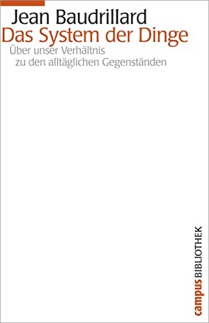 Baudrillard, Jean. Das System der Dinge - Über unser Verhältnis zu den alltäglichen Gegenständen. Campus Verlag GmbH, 2007.