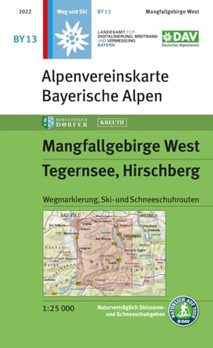 Mangfallgebirge West, Tegernsee, Hirschberg 1:25.000 - Topographische Karte 1:25.000, Wegmarkierung, Ski- und Schneeschuhrouten. Deutscher Alpenverein, 2022.