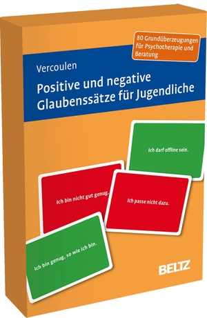 Vercoulen, Monique. Positive und negative Glaubenssätze für Jugendliche - 80 Grundüberzeugungen für Psychotherapie und Beratung. Mit 16-seitigem Booklet. Kartenformat 9,8 x 14,3 cm in stabiler Box.. Beltz Verlagsgruppe, 2026.