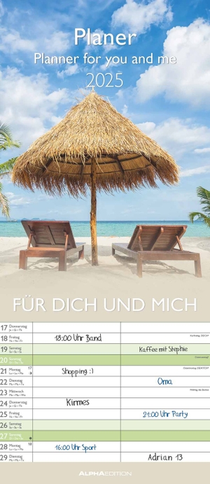 Alpha Edition (Hrsg.). Planer Für Dich und mich 2025 - Familien-Timer 19,5x45 cm - 5 Spalten - Wand-Planer - viel Platz für Eintragungen - Familienkalender - Alpha Edition. Neumann Verlage GmbH & Co, 2024.