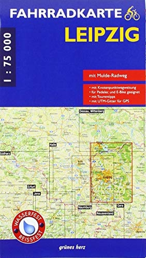 Gebhardt, Lutz (Hrsg.). Leipzig 1 : 75 000 Fahrradkarte - Mit Mulde-Radweg. Mit UTM-Gitter für GPS. Mit Knotenpunktwegweisung. Für Pedelec und E-Bike geeignet. Mit Tourentipps.. Verlag grünes Herz, 2026.