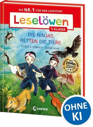 Stütze & Vorbach. Leselöwen 1. Klasse - Die Ninjas retten die Tiere (Großbuchstabenausgabe) - Die Nr. 1 für den Lesestart - Mit Silbenfärbung und Leselernschrift ABeZeh - Erstlesebuch für Kinder ab 6 Jahren. Loewe Verlag GmbH, 2026.