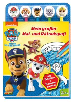 PAW Patrol: Mein großer Mal- und Rätselspaß - Rätselblock mit 5 Stiften und 5 Radiergummis. Panini Verlags GmbH, 2020.