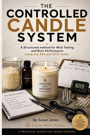Jones, Susan. The Controlled Candle System - A Structured Method for Wick Testing and Burn Performance Using Soy 464 and Eco Wicks. Independently published, 2026.
