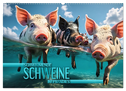 Schwimmende Schweine im Paradies (Wandkalender 2025 DIN A2 quer), CALVENDO Monatskalender