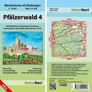 NaturNavi (Hrsg.). Pfälzerwald 4 - Wanderkarte mit Radwegen, Blatt 43-548, 1 : 25 000, Bad Dürkheim, Deidesheim, Eisenberg, Frankenstein, Grünstadt, Wachenheim a.d.W.. Natur Navi GmbH, 2023.